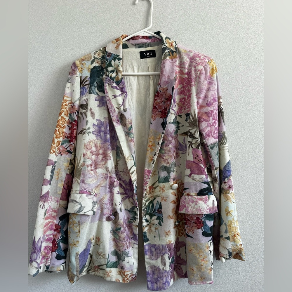 Floral Cotton Print Blazer Size S Whimsy